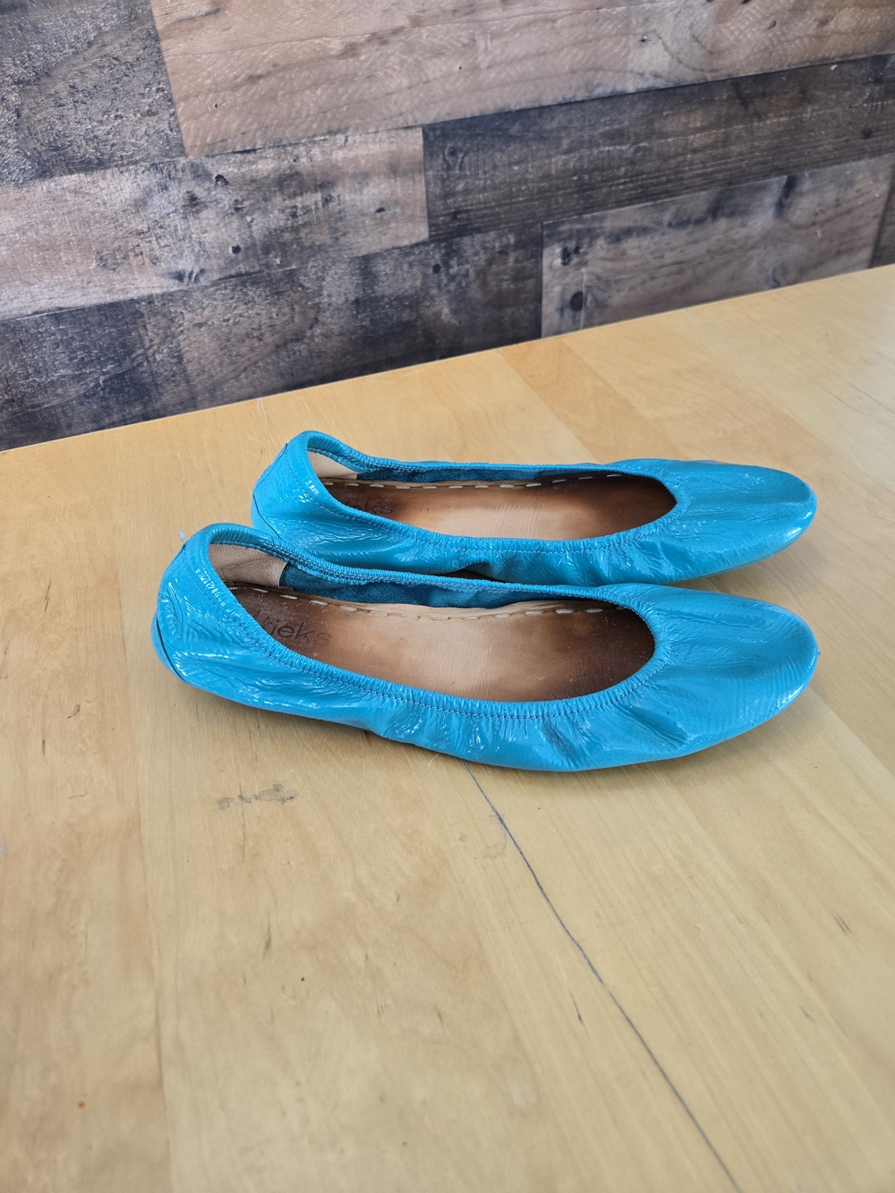 Tieks Blue Patent Leather Ballet Flats Size 11 Good Used Condition